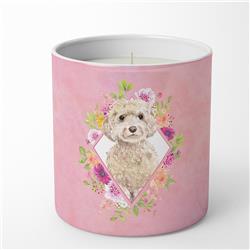 10 oz Champagne Cockapoo Pink Flowers Decorative Soy Candle