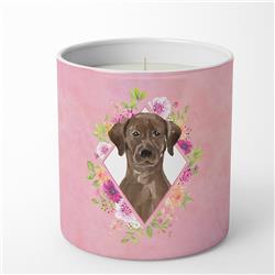 10 oz Chocolate Labrador Pink Flowers Decorative Soy Candle