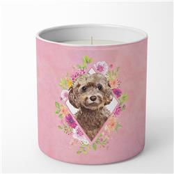 10 oz Chocolate Cockapoo Pink Flowers Decorative Soy Candle