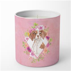 10 oz Brittany Spaniel Pink Flowers Decorative Soy Candle