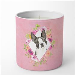 10 oz Boston Terrier Pink Flowers Decorative Soy Candle