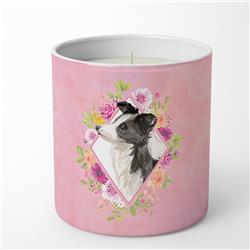 10 oz Border Collie Pink Flowers Decorative Soy Candle