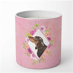 10 oz Black & Tan Dachshund Pink Flowers Decorative Soy Candle