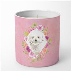 10 oz Bichon Frise Pink Flowers Decorative Soy Candle