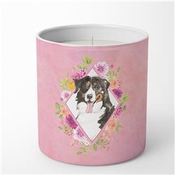 10 oz Bernese Mountain Dog Pink Flowers Decorative Soy Candle