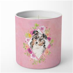 10 oz Australian Shepherd Pink Flowers Decorative Soy Candle