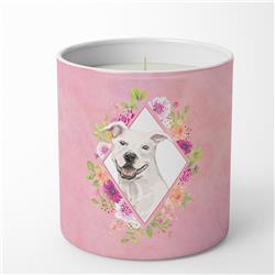 10 oz White Pit Bull Terrier Pink Flowers Decorative Soy Candle