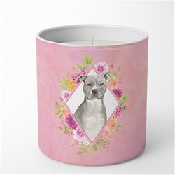 10 oz Blue Pit Bull Terrier Pink Flowers Decorative Soy Candle