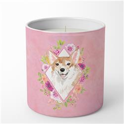 10 oz Corgi Pink Flowers Decorative Soy Candle
