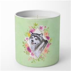 10 oz Alaskan Malamute Green Flowers Decorative Soy Candle
