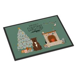 CK7611JMAT 24 x 36 in. Chocolate Staffordshire Bull Terrier Christmas Everyone Indoor or Outdoor Mat