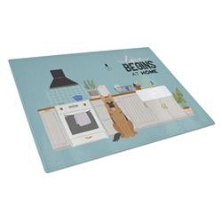 German Shepherd Kitchen Scene Glass Cutting Board - Large
