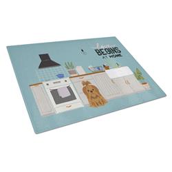 Silver Chocolate Shih Tzu Kitchen Scene Glass Cutting Board - Large