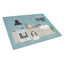 Black White Shih Tzu Kitchen Scene Glass Cutting Board - Large