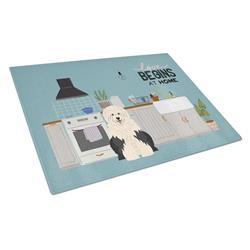 CK7800LCB Old English Sheepdog Kitchen Scene Glass Cutting Board - Large