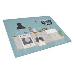 Black White Pekingese Kitchen Scene Glass Cutting Board - Large