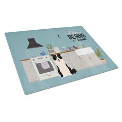 Black White Border Collie Kitchen Scene Glass Cutting Board - Large