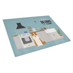 Picture of Carolines Treasures CK7823LCB Red White Border Collie Kitchen Scene Glass Cutting Board - Large