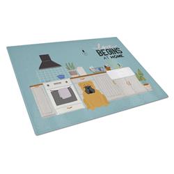 Red English Bulldog Kitchen Scene Glass Cutting Board - Large
