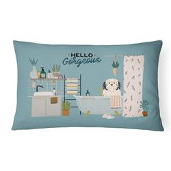 12 x 3 x 16 in. Lowchen in Bathtub Canvas Fabric Decorative Pillow