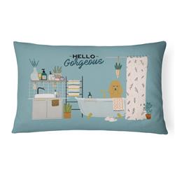 12 x 3 x 16 in. Tan Poodle in Bathtub Canvas Fabric Decorative Pillow