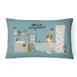 12 x 3 x 16 in. Brittany Spaniel in Bathtub Canvas Fabric Decorative Pillow