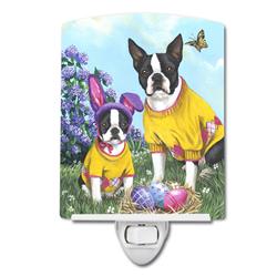 6 x 4 in. Boston Terrier Easter Bunny Ceramic Night Light