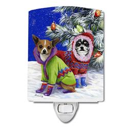 6 x 4 in. Chihuahua Christmas Snowflakes Ceramic Night Light