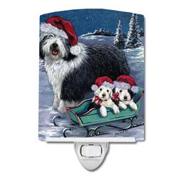 PPP3120CNL 6 x 4 in. Old English Sheepdog Christmas Snow Ceramic Night Light