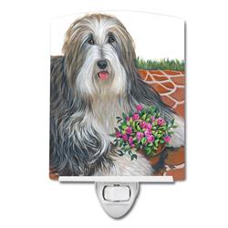 6 x 4 in. Bearded Collie Pot of Roses Ceramic Night Light