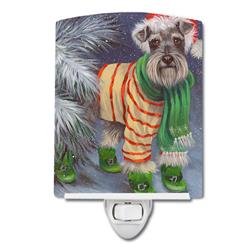6 x 4 in. Schnauzer Christmas Green Boots Ceramic Night Light