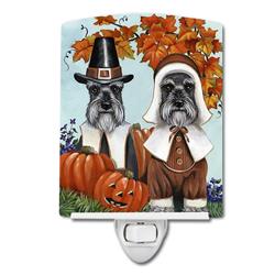 6 x 4 in. Schnauzer Thanksgiving Pilgrims Ceramic Night Light