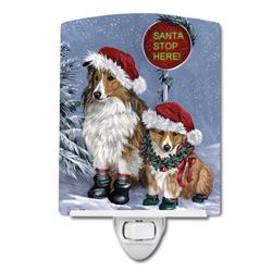 6 x 4 in. Sheltie Christmas Santa Stop Ceramic Night Light