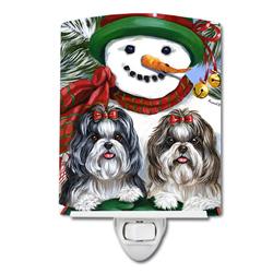 6 x 4 in. Shih Tzu Christmas Snowman Ceramic Night Light