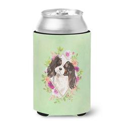 Tricolor Cavalier Spaniel Green Flowers Can or Bottle Hugger