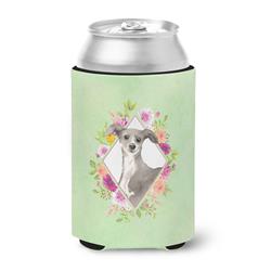 Italian Greyhound Green Flowers Can or Bottle Hugger