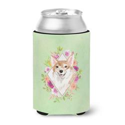 Corgi Green Flowers Can or Bottle Hugger