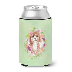CK4407CC Cavapoo Green Flowers Can or Bottle Hugger