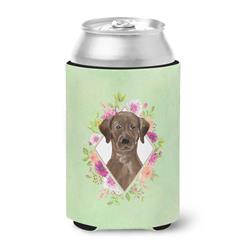 Chocolate Labrador Green Flowers Can or Bottle Hugger