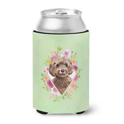 CK4413CC Chocolate Cockapoo Green Flowers Can or Bottle Hugger