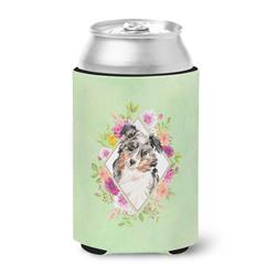 Picture of Carolines Treasures CK4427CC Australian Shepherd Green Flowers Can or Bottle Hugger