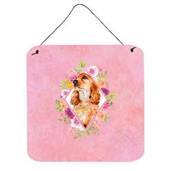 6 x 6 in. Cocker Spaniel No.2 Pink Flowers Wall or Door Hanging Prints