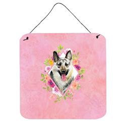 6 x 6 in. Eastern German Shepherd Pink Flowers Wall or Door Hanging Prints