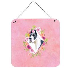 6 x 6 in. Great Dane Pink Flowers Wall or Door Hanging Prints
