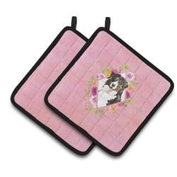 CK4264PTHD 7.5 x 7.5 in. Bernese Mountain Dog Pink Flowers Pair of Pot Holders