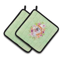 CK4271PTHD 7.5 x 7.5 in. Akita Green Flowers Pair of Pot Holders