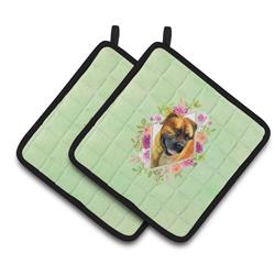 CK4281PTHD 7.5 x 7.5 in. Borboel Mastiff Green Flowers Pair of Pot Holders