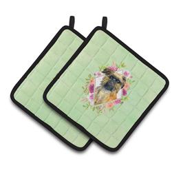 CK4283PTHD 7.5 x 7.5 in. Brussels Griffon Green Flowers Pair of Pot Holders