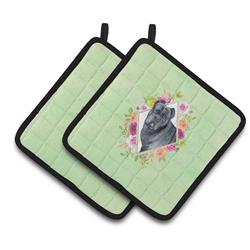 CK4285PTHD 7.5 x 7.5 in. Cane Corso Green Flowers Pair of Pot Holders