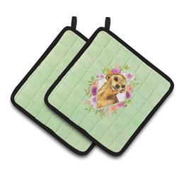 CK4288PTHD 7.5 x 7.5 in. Chihuahua No.1 Green Flowers Pair of Pot Holders